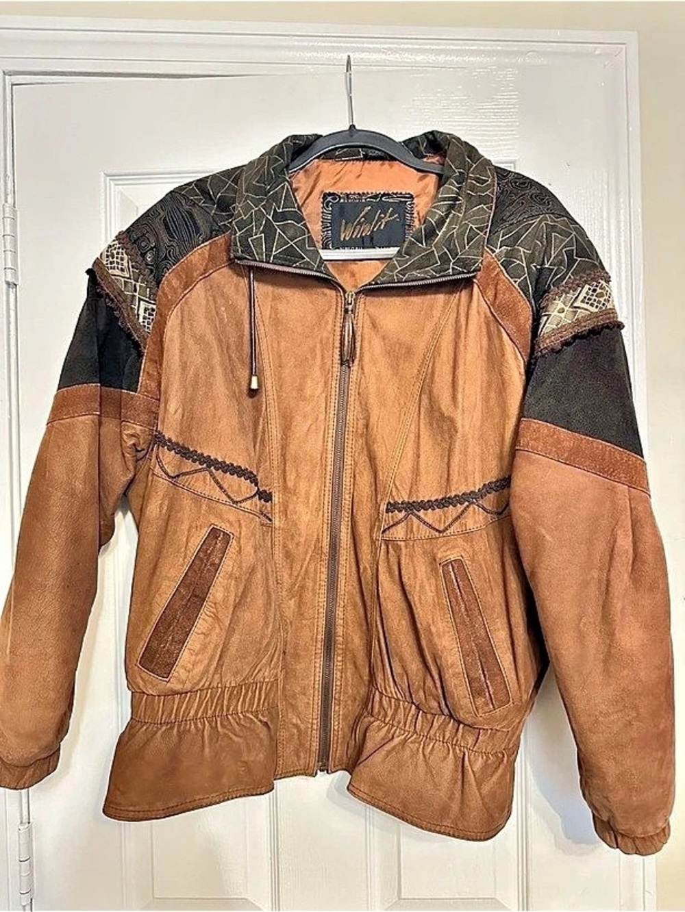 Vintage Winlit Color Block Bomber Jacket in Brown & Black Like New